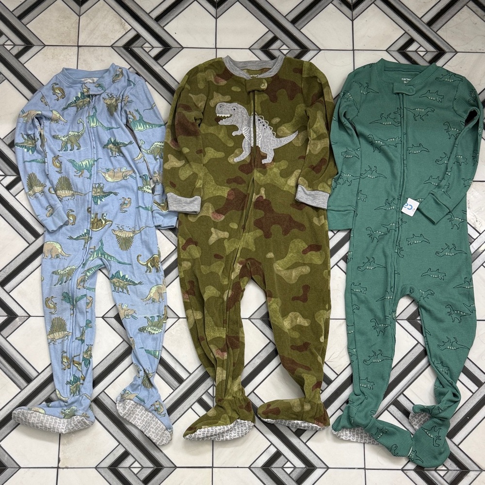 3 pack of Carter's Dinosaur and Camo Kids Sleeper Footies - 3T